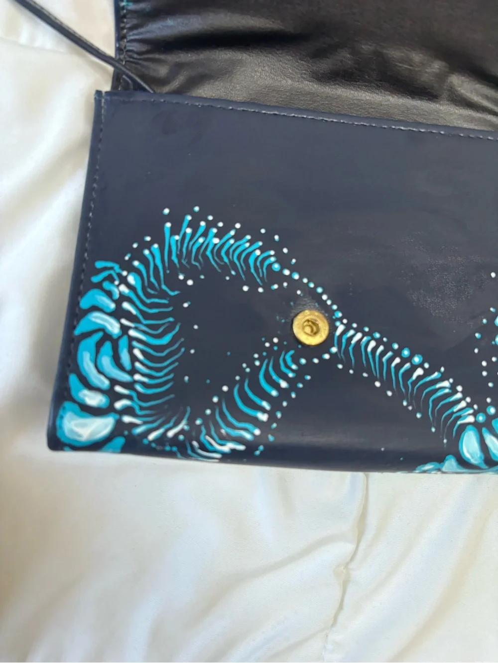 Blue Patterned Women's Crossbody Bag. Hand painted. One of a kind.